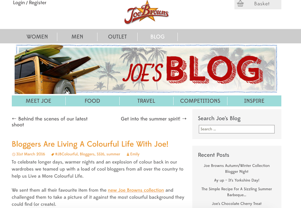 Joe browns - blogger feature