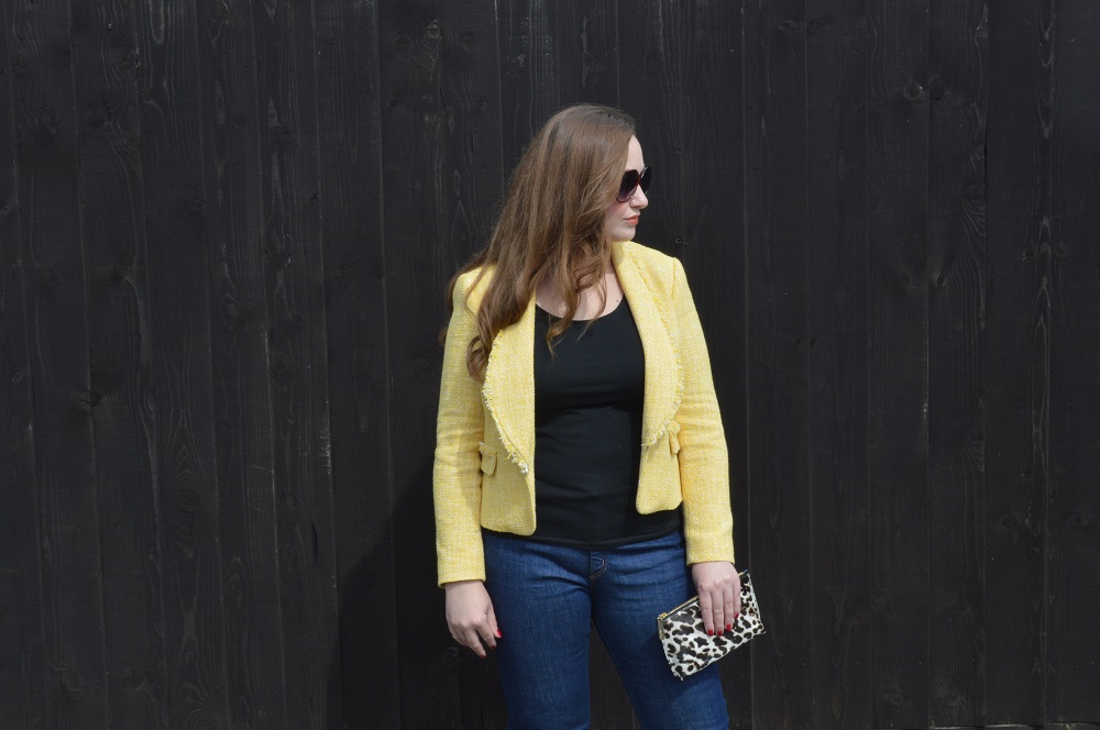 zara yellow tweed jacket