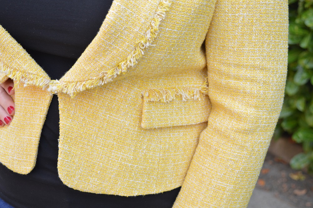 Zara Yellow Tweed Jacket With Frayed Edges
