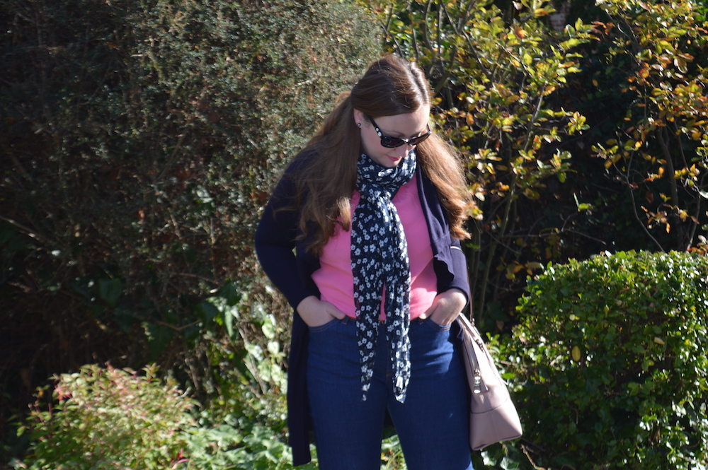 pink and navy outfit