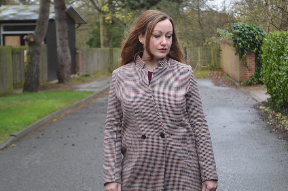 Burgundy and Houndstooth Outfit