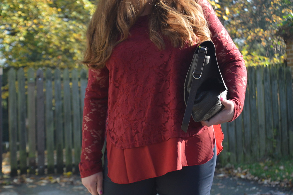 Apricot Red Lace Double Layered Top