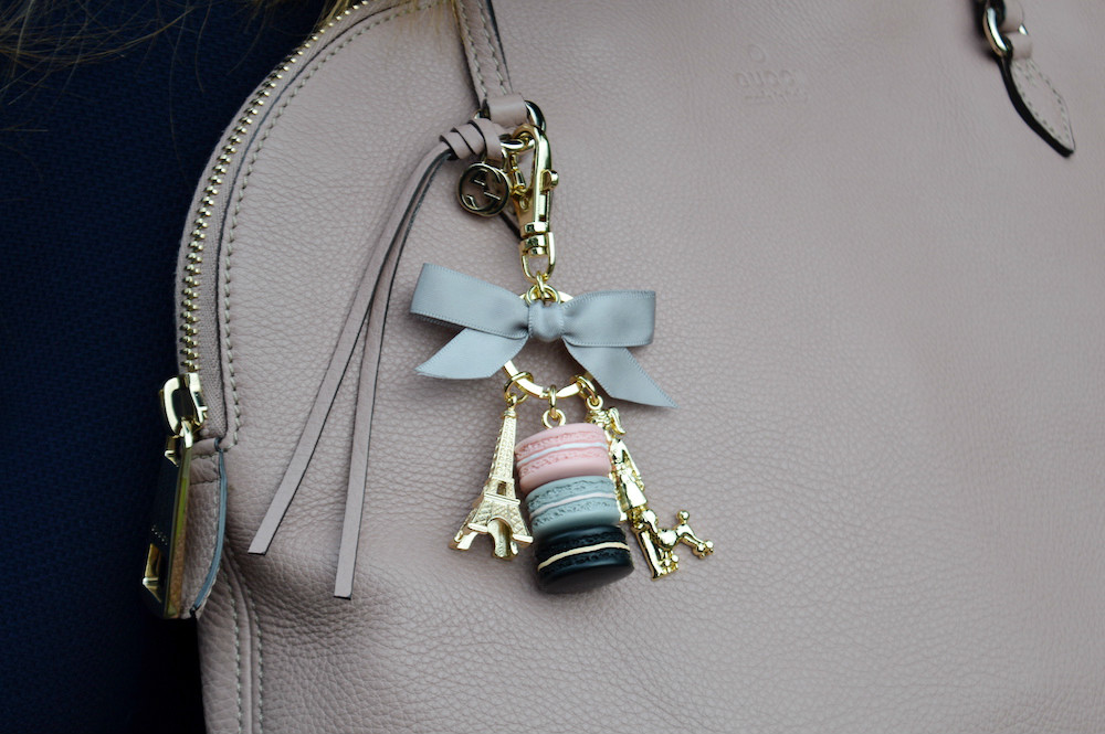 Pink Stripes and Laduree Macaron Keychain JacquardFlower