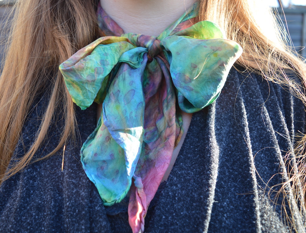 Silk scarf tied in bow
