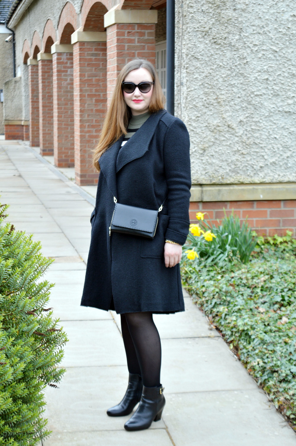 Khaki and black striped dress outfit - JacquardFlower