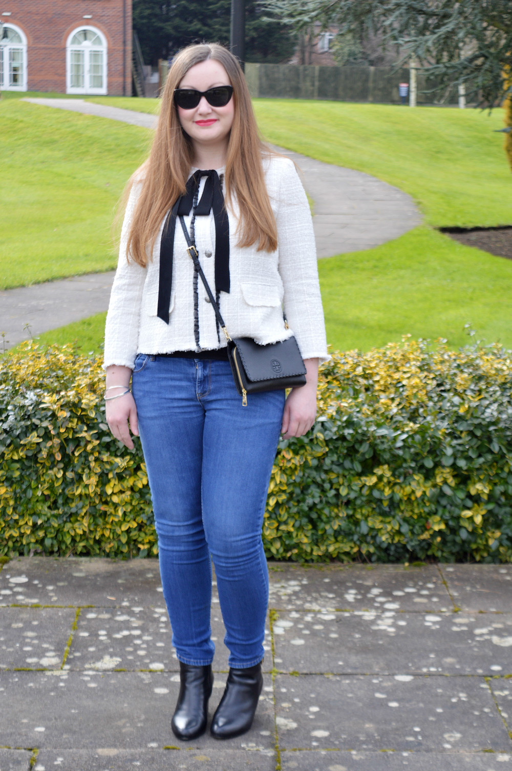 zara black and white tweed jacket