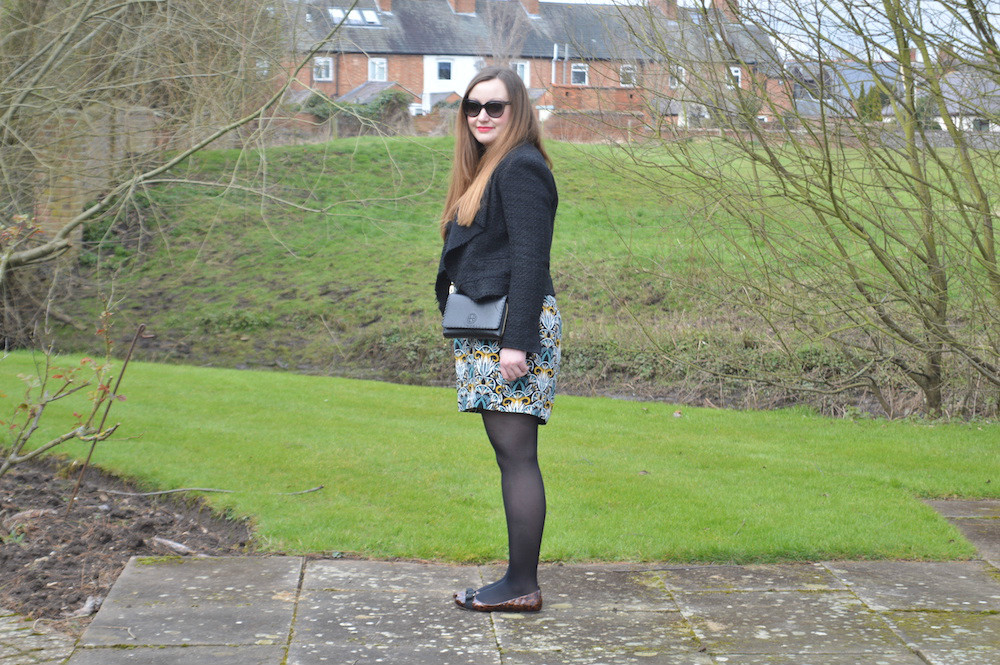 Patterned dress and tweed jacket outfit – JacquardFlower