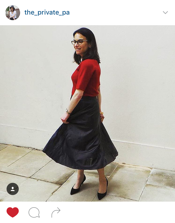 Black and red midi skirt outfit