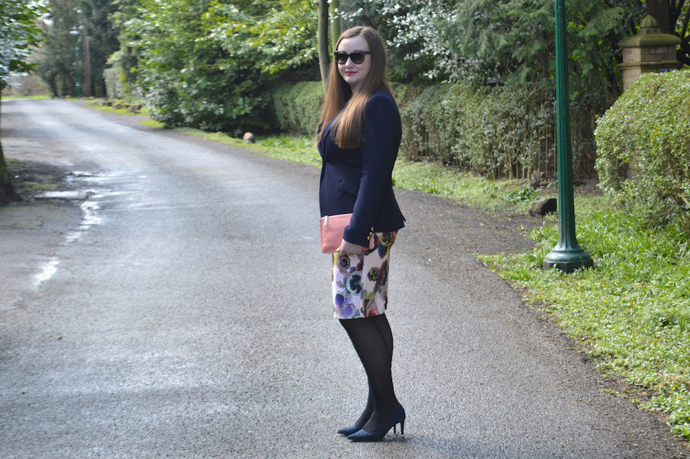 Floral dress and blazer outfit