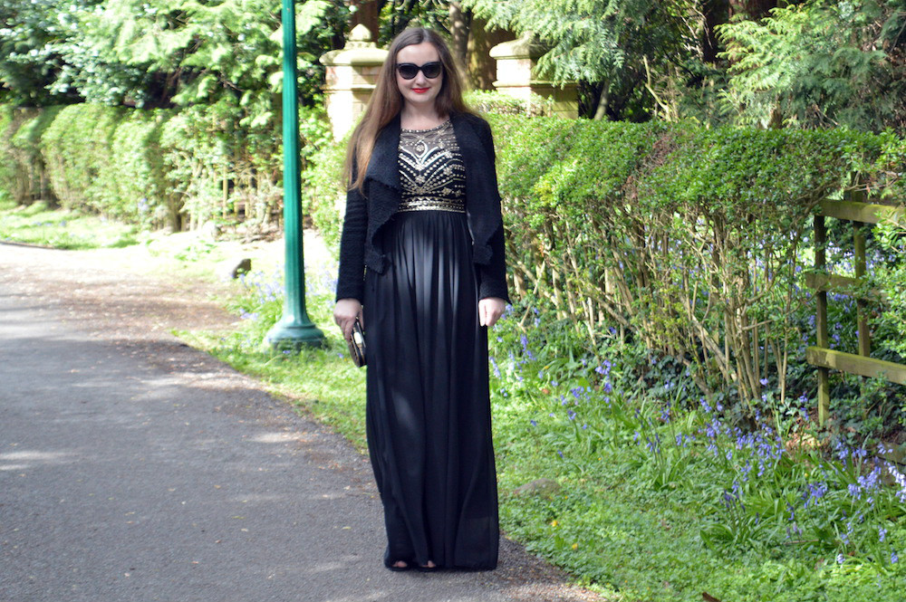 Black and gold prom dress