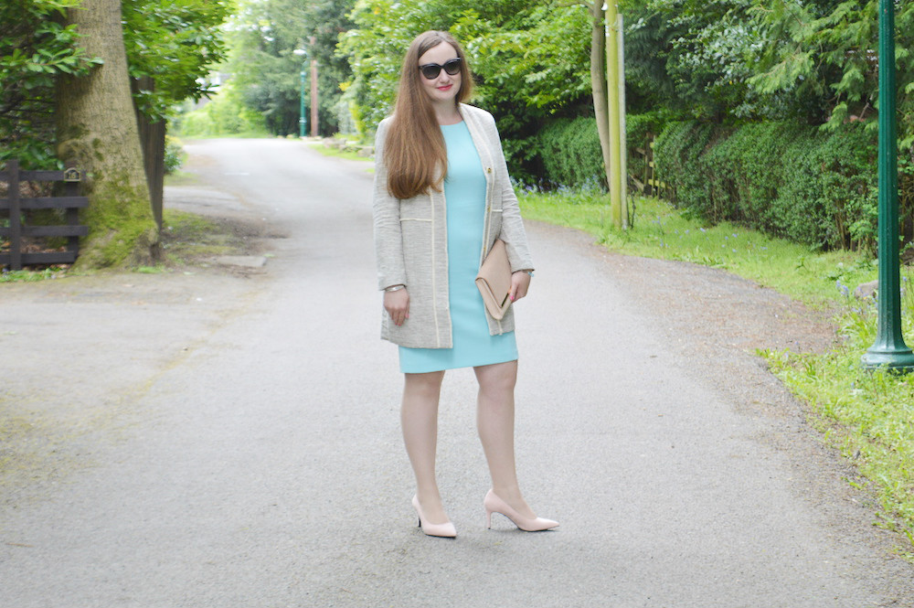 Light blue and beige outfit
