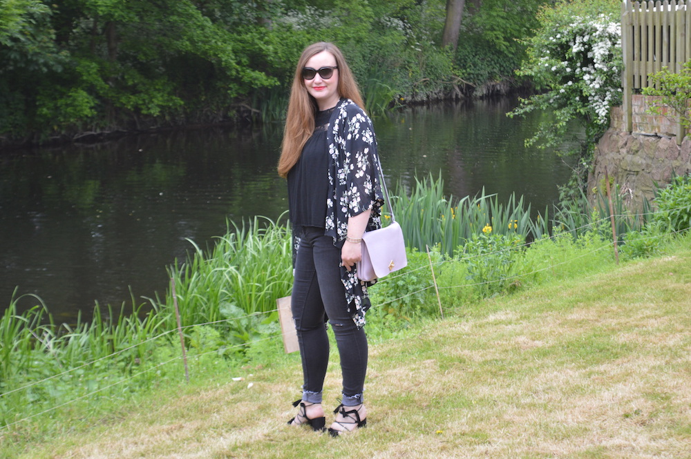 black floral kimono outfit