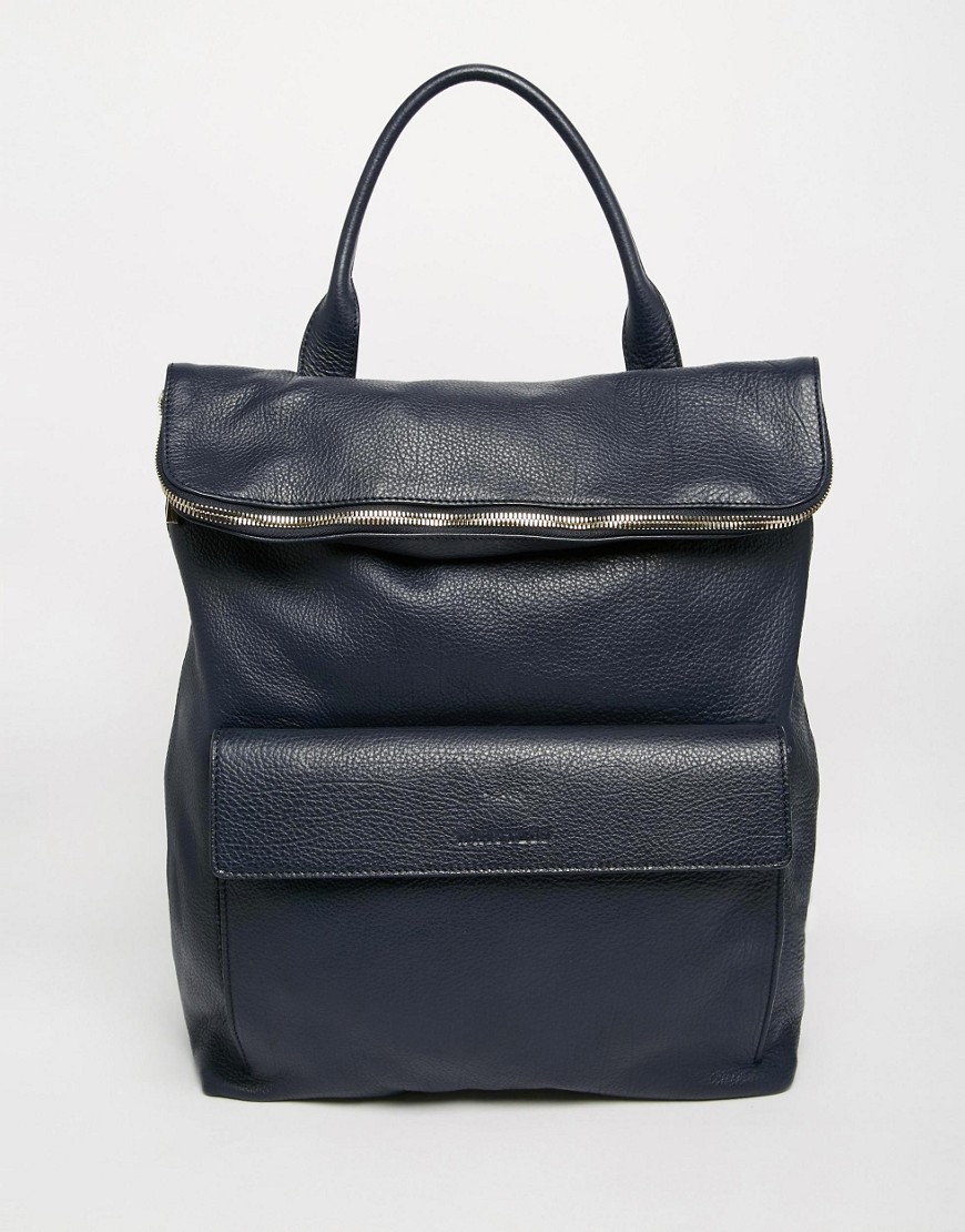 Whistles Navy Leather Backpack