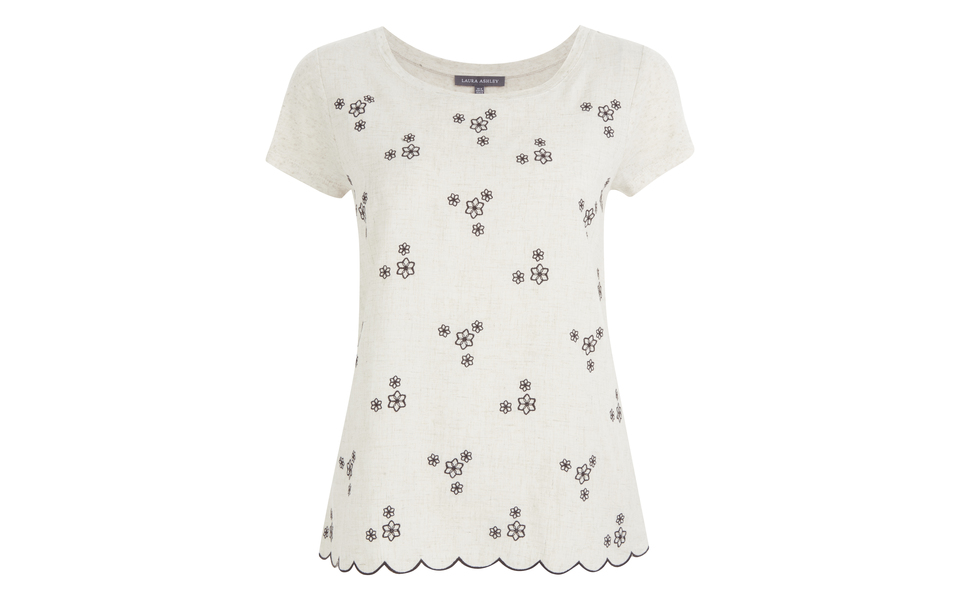 Laura Ashley Floral Emroidered Scallop Edge T-Shirt