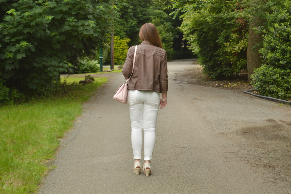 Pink white and brown outfit