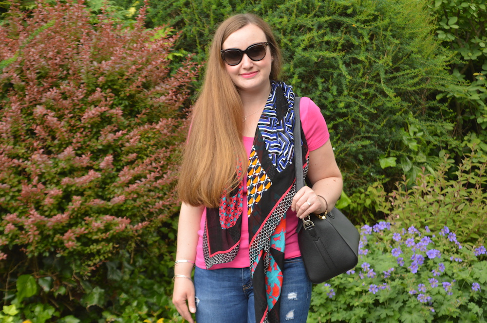 Vibrant printed scarf outfit ideas