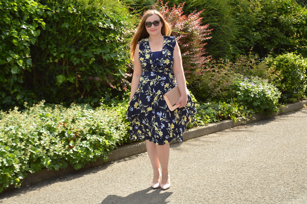 navy and yellow floral dress