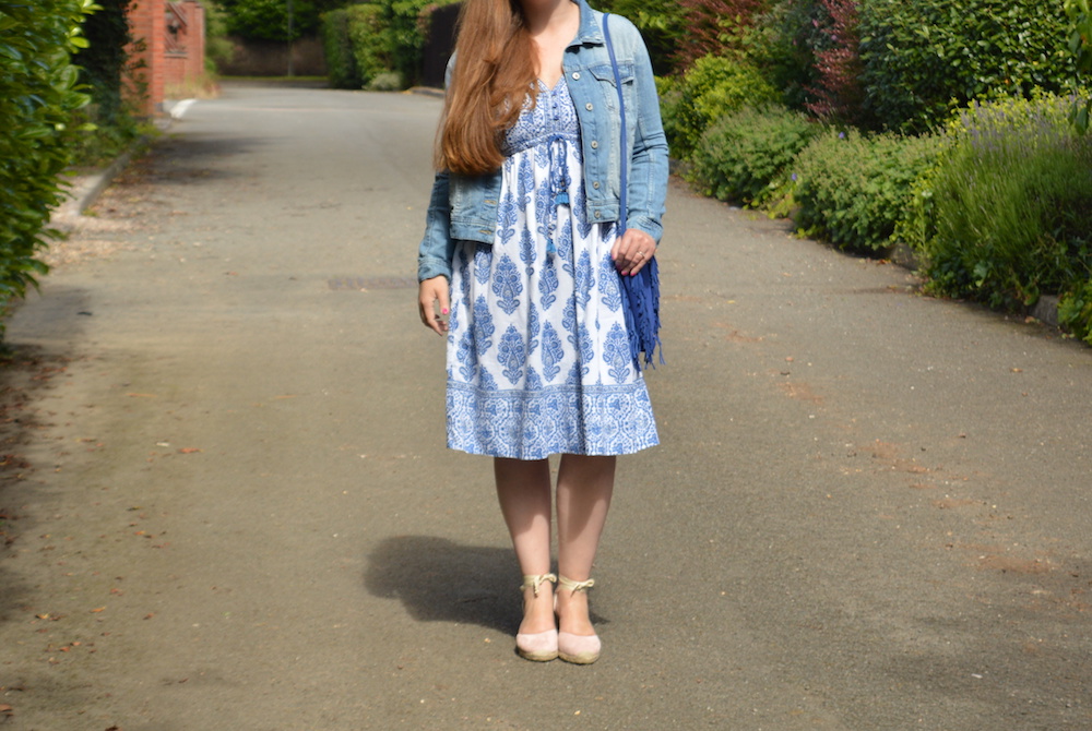 East blue and white cotton summer dress 