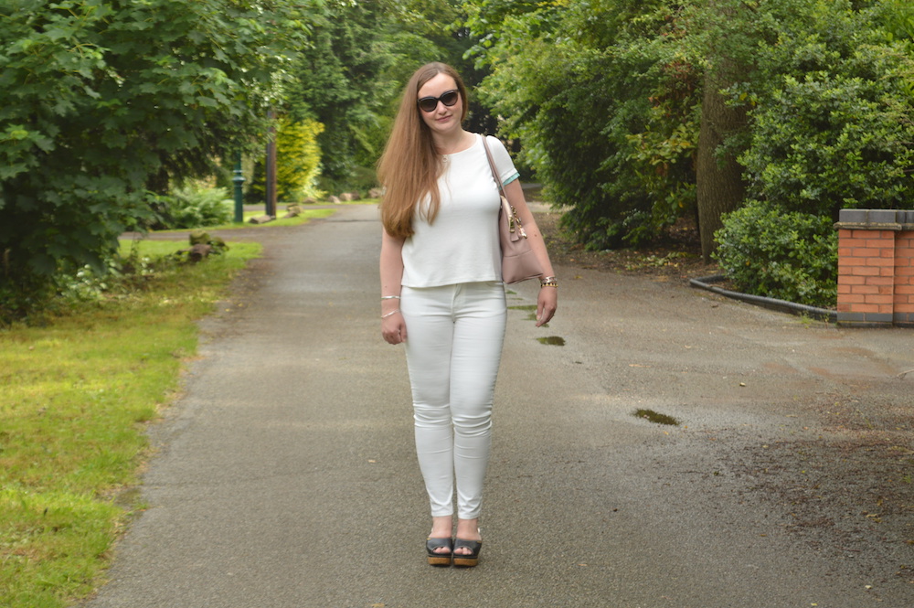 White jeans and white top