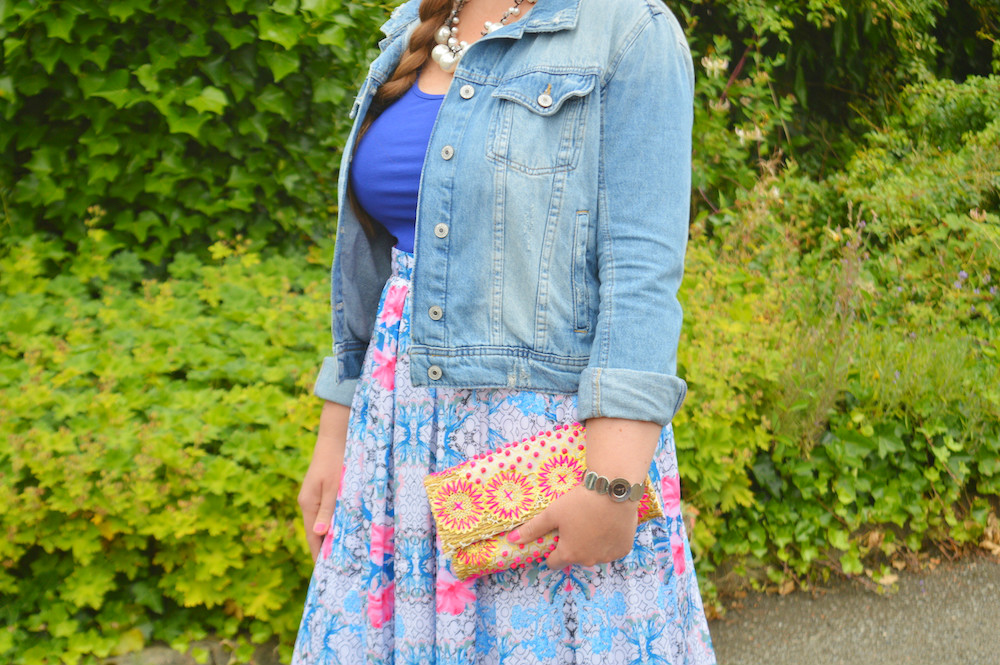 Geometric Floral Print Skirt Outfit