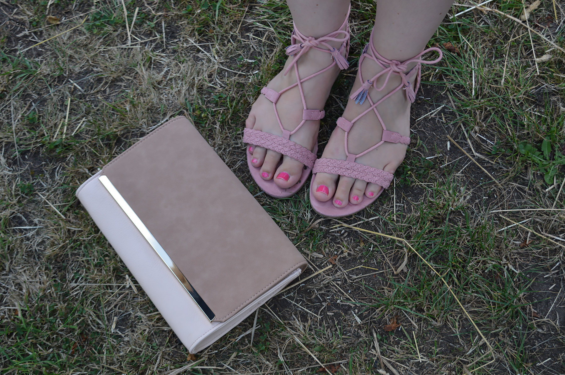 Lasula Boutique Lace Up Sandals and Laura Ashley Clutch