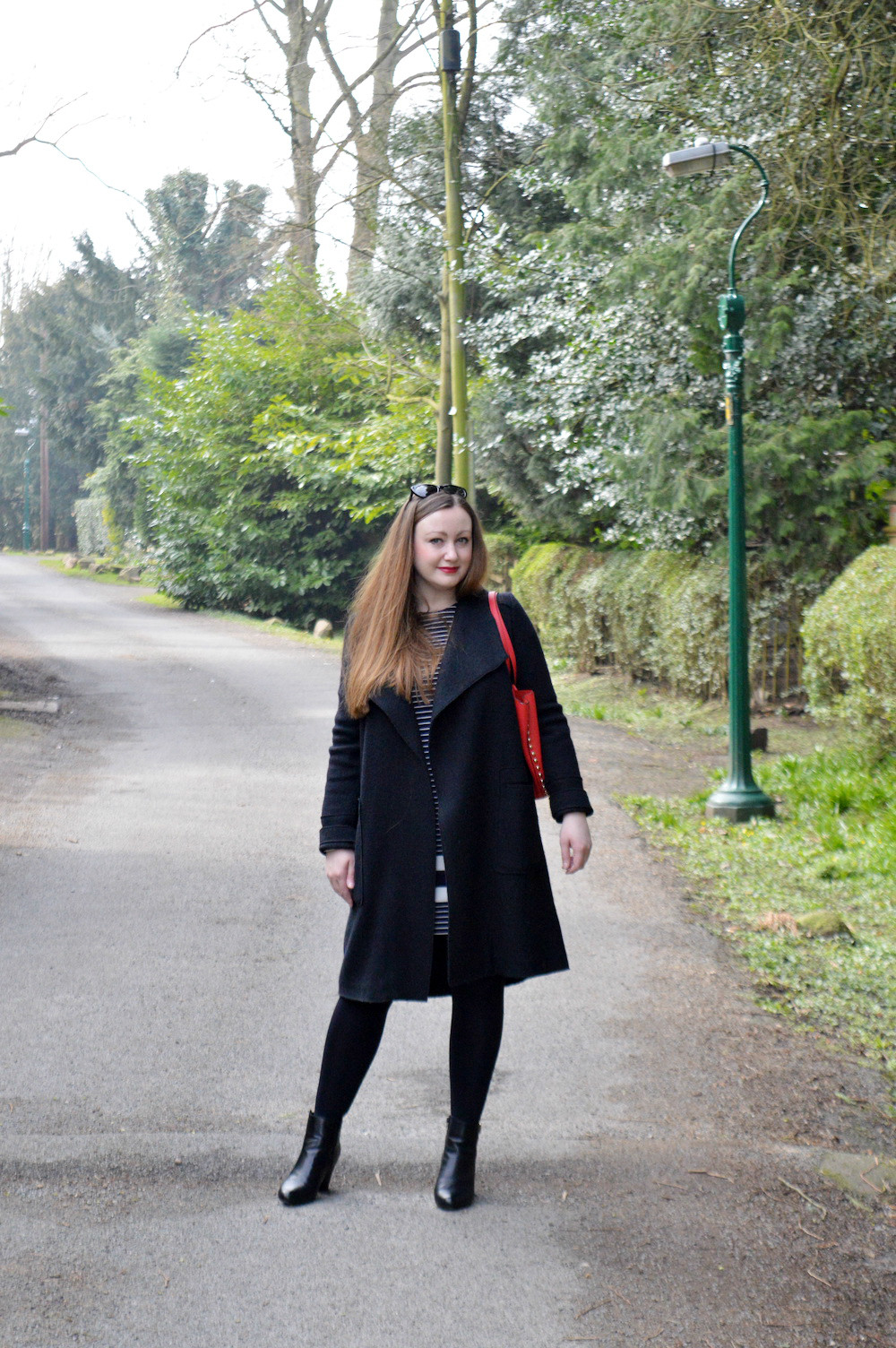 Striped Dress With Red Bag