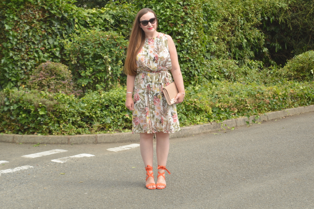 Floral dress with orange sandals