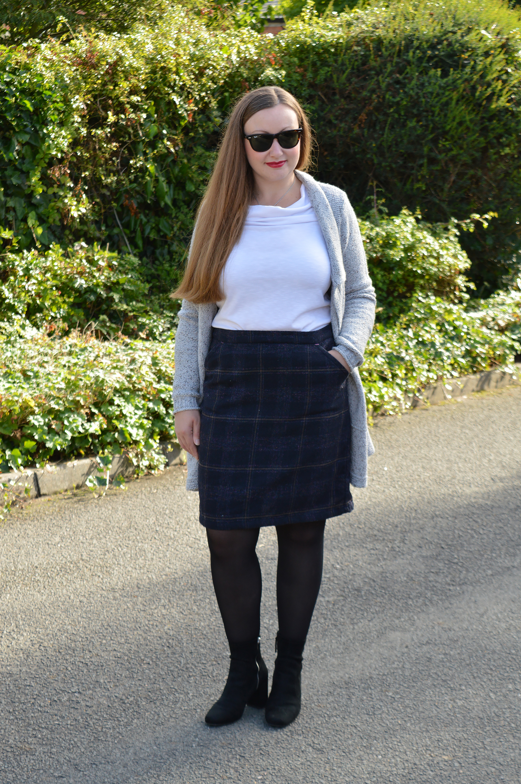 Check Wool Skirt Outfit