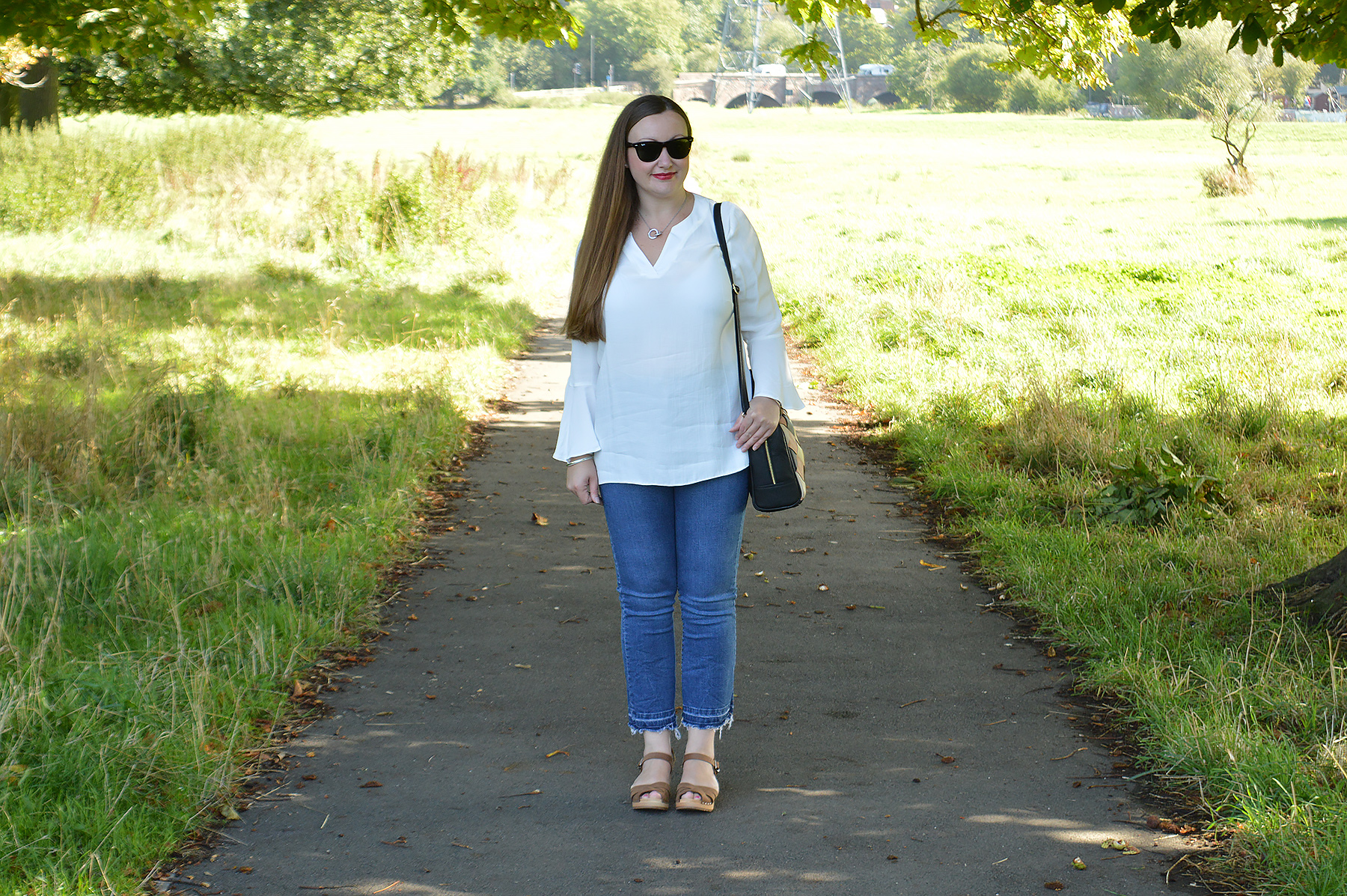 White Ruffle Sleeve Blouse Outfit