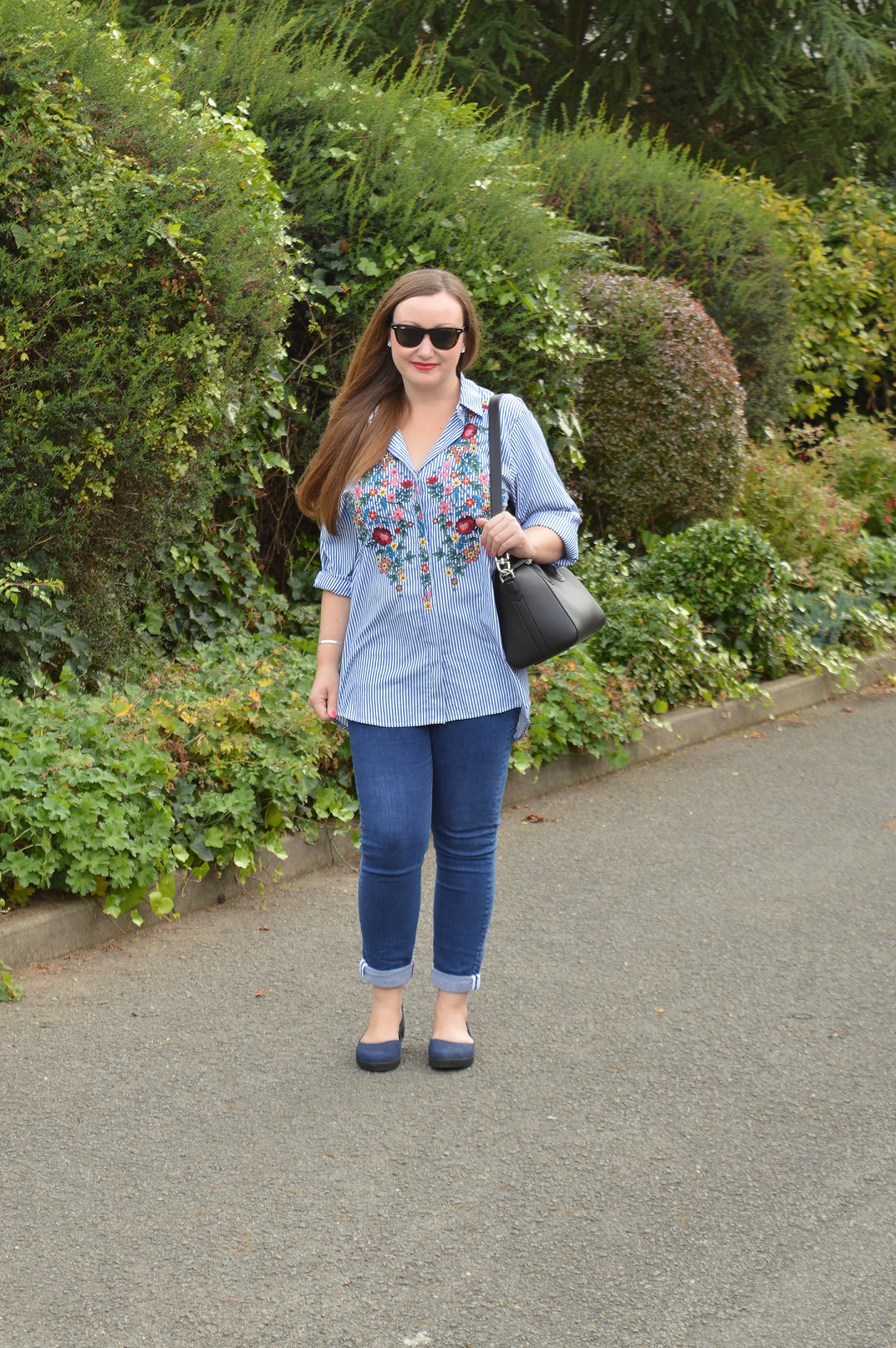 Zara embroidery striped shirt and fitflop ballerinas