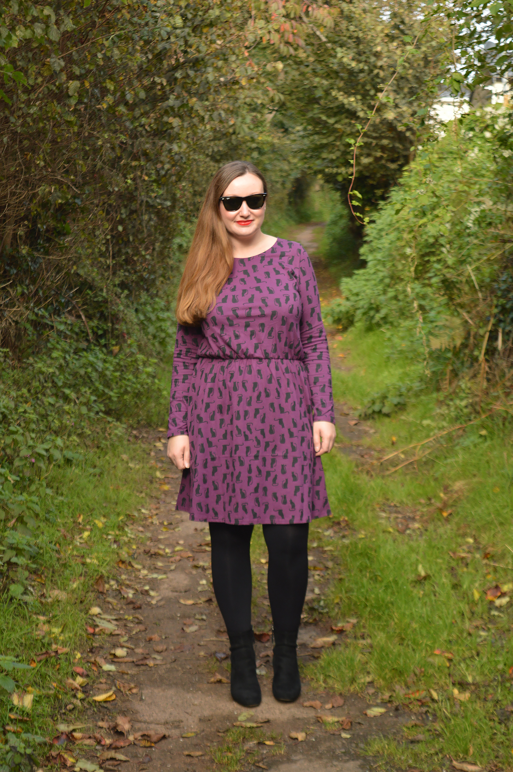 Purple long sleeved dress in organic cotton