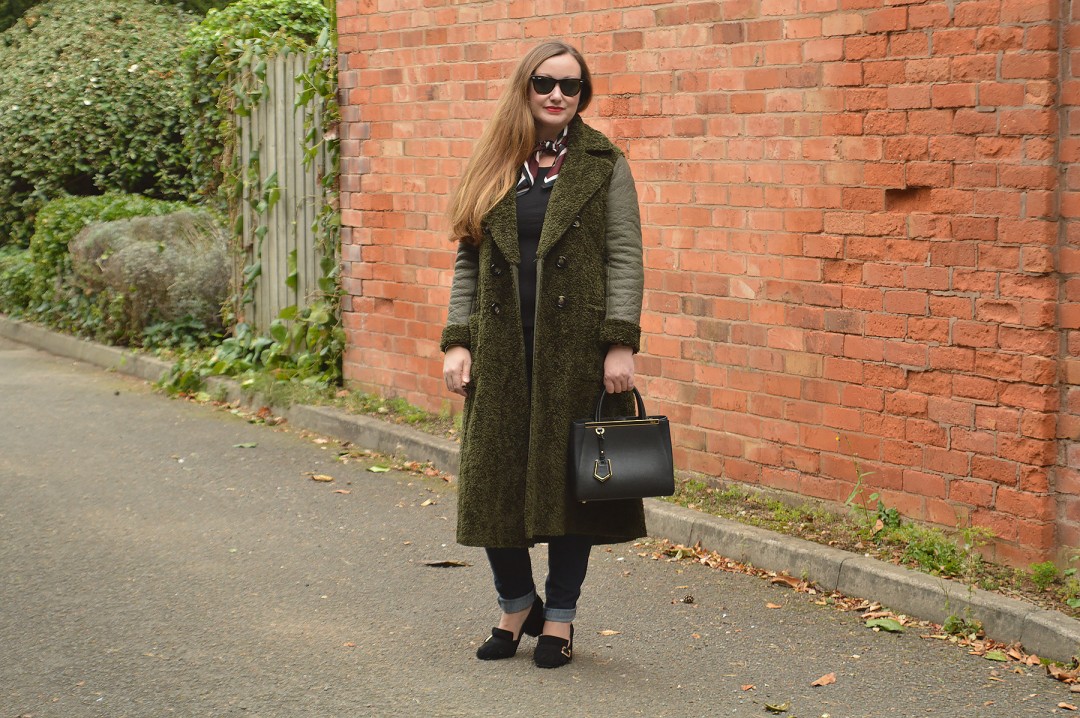 Zara Long Green Faux Sheepskin Coat