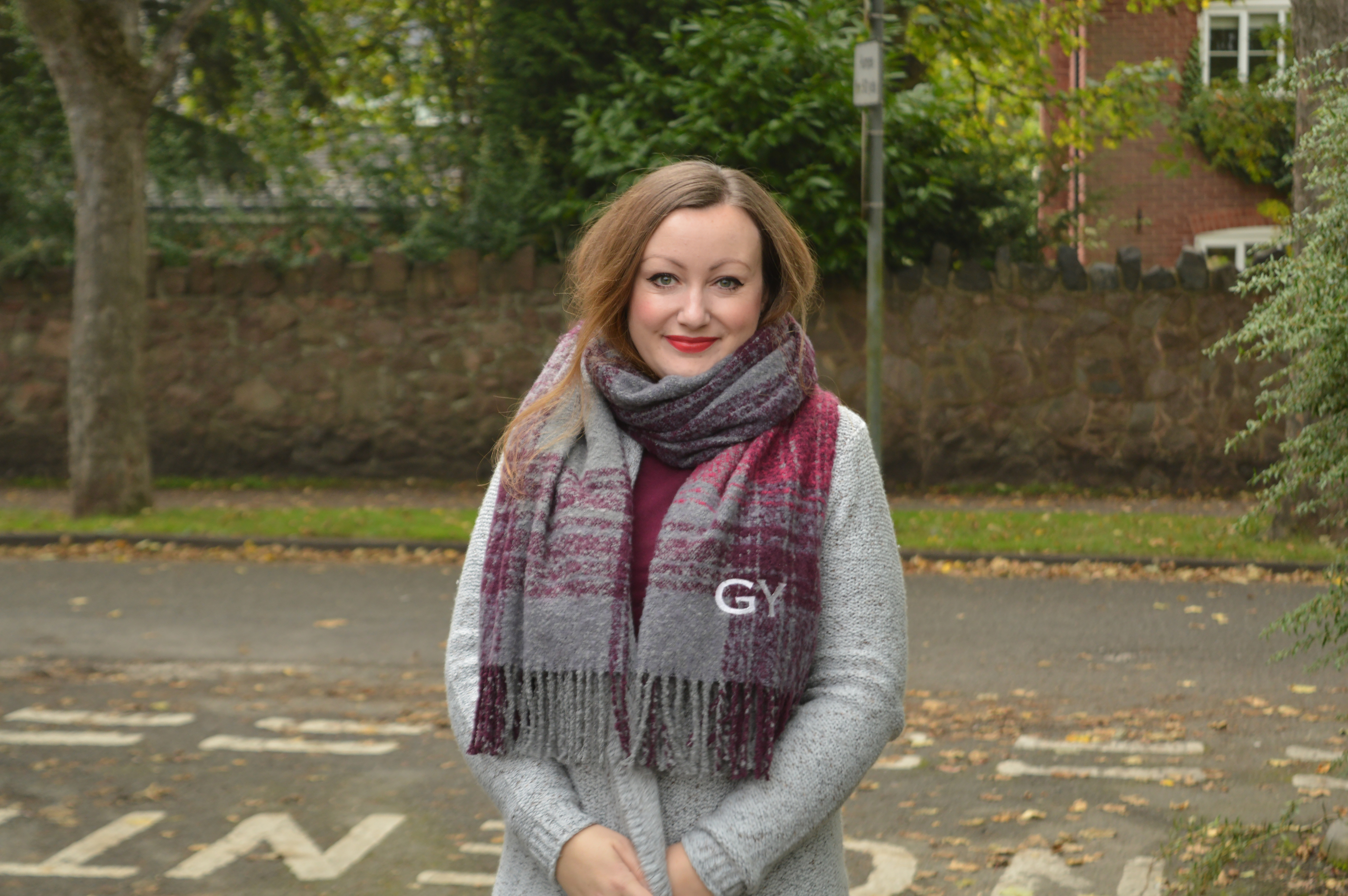 White Stuff Grey and burgundy checked scarf