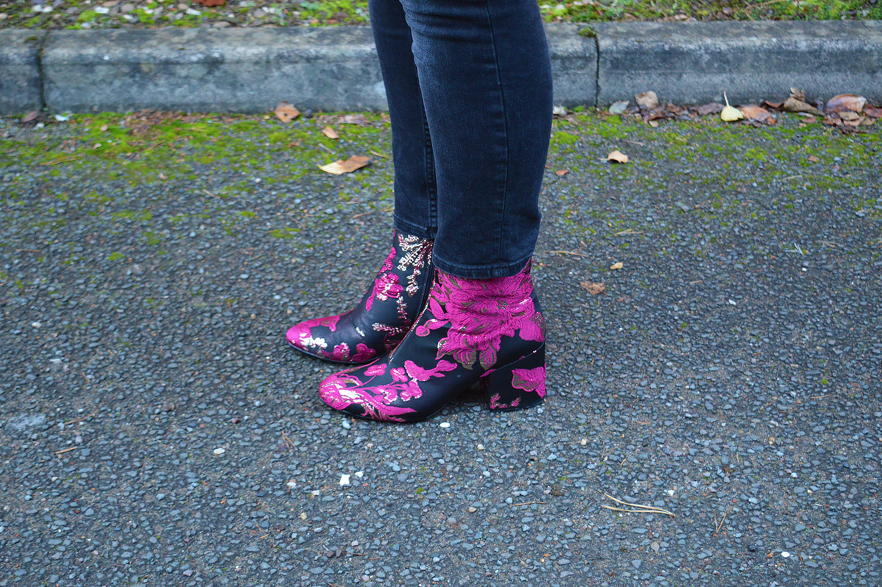 Velvet Floral Ankle Boots