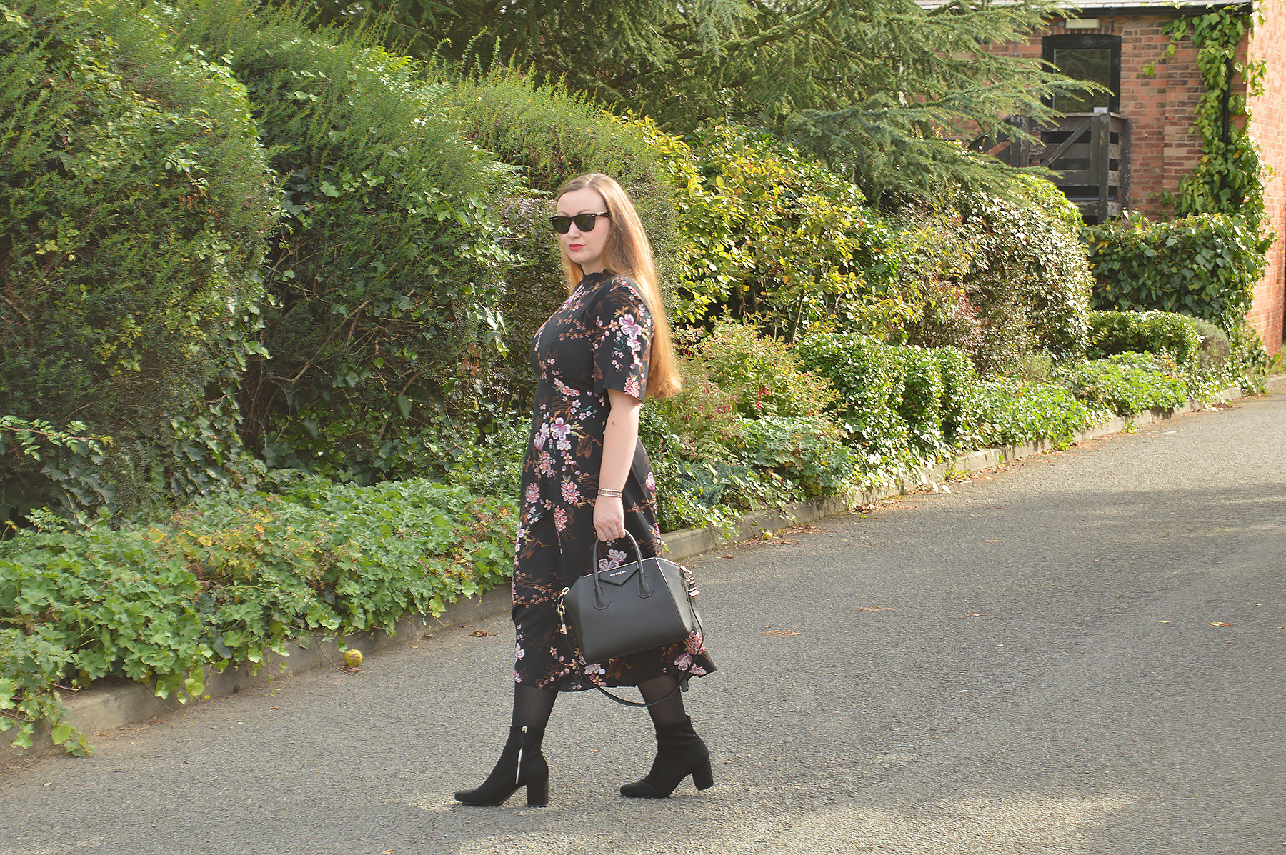 Autumn Floral Dress Outfit and Midi Length