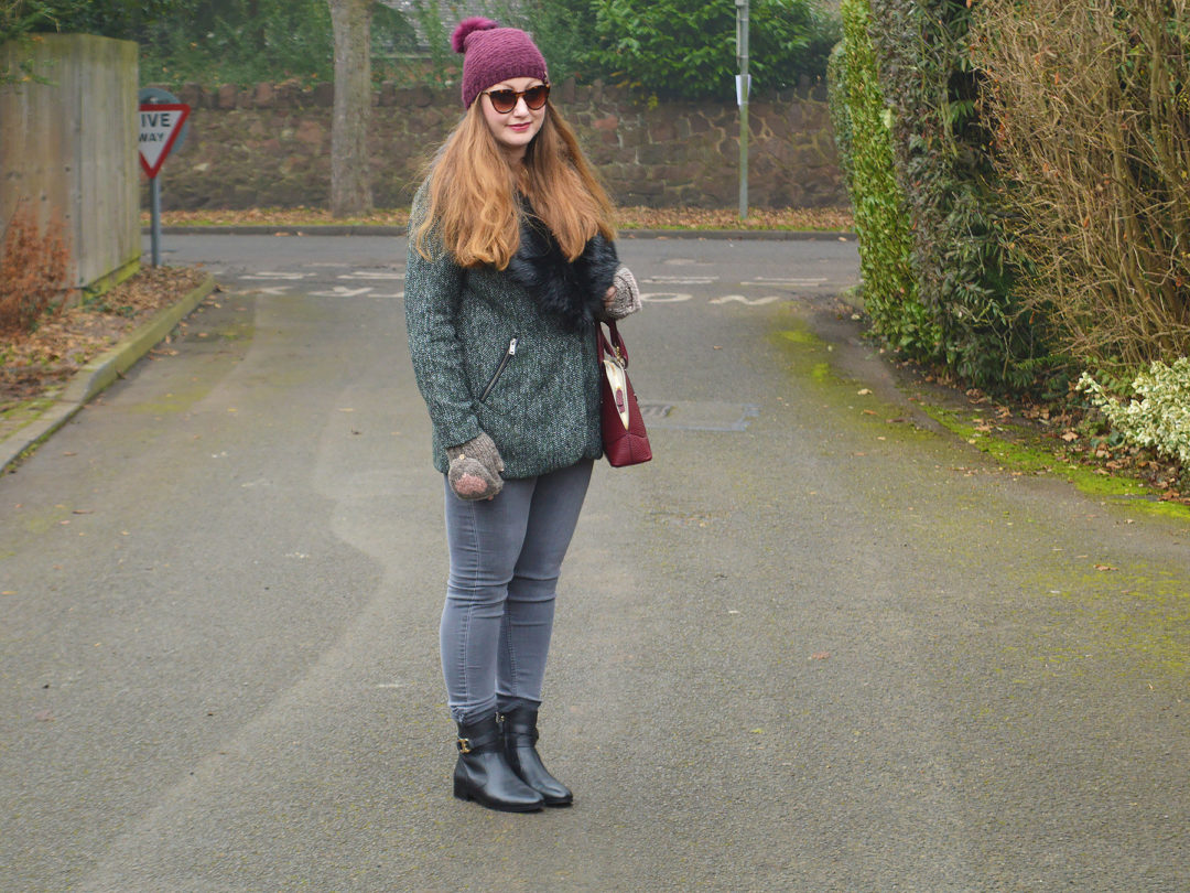 Green Tweed Jacket with fur trim