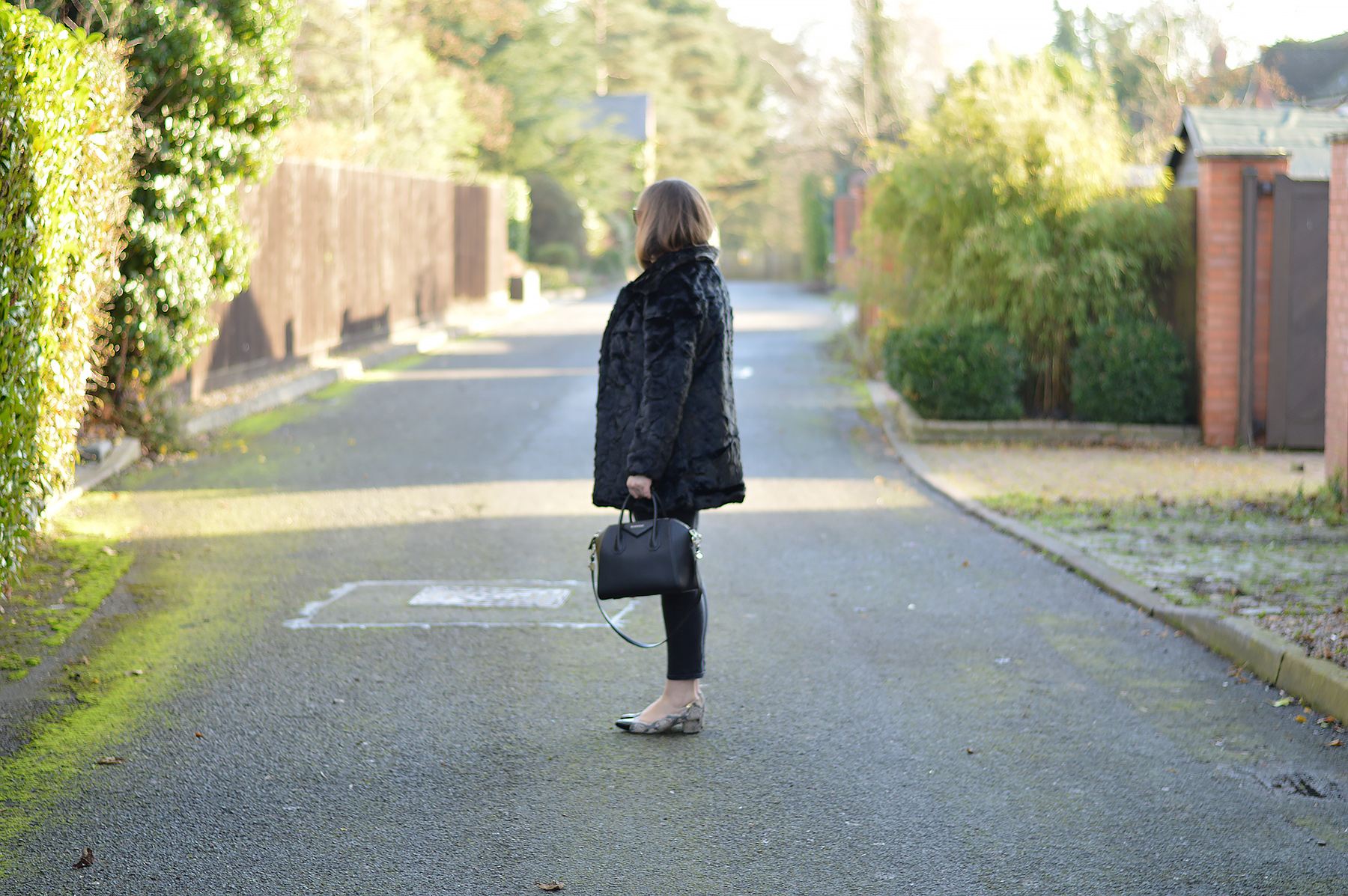 Blue Vanilla Black Faux Fur Coat