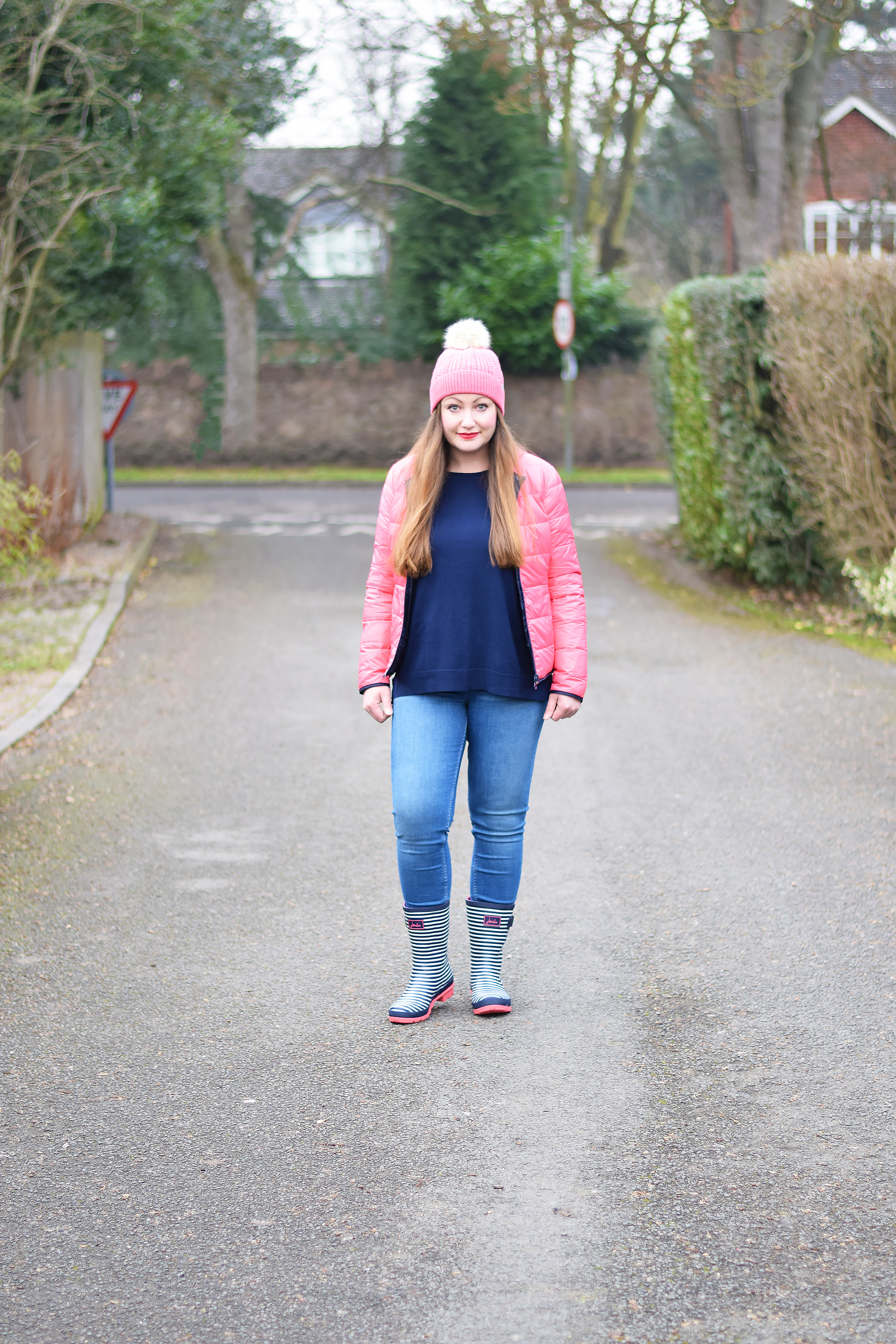 Joules pink and navy down jacket 