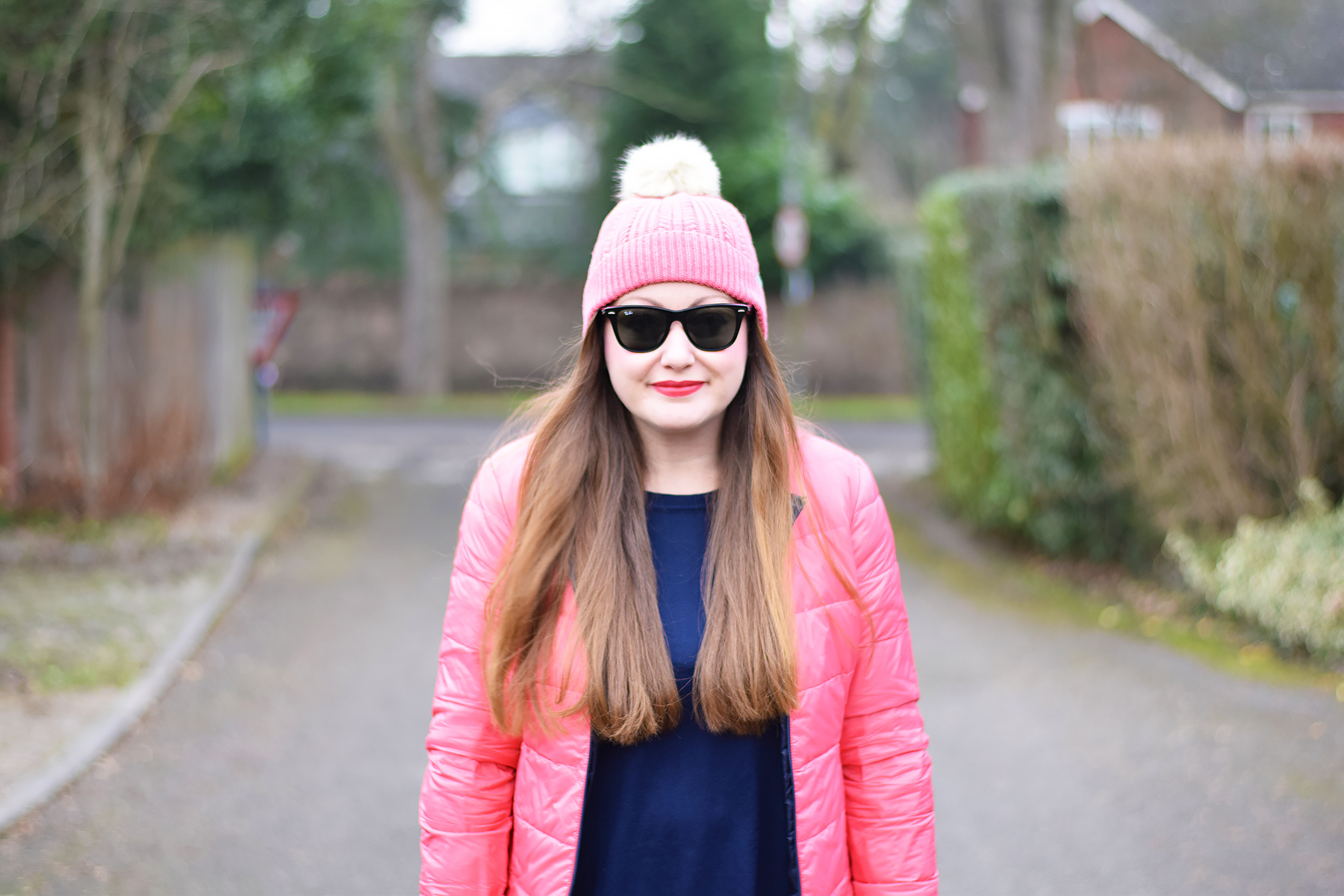 Joules Bobble Hat in Soft Coral