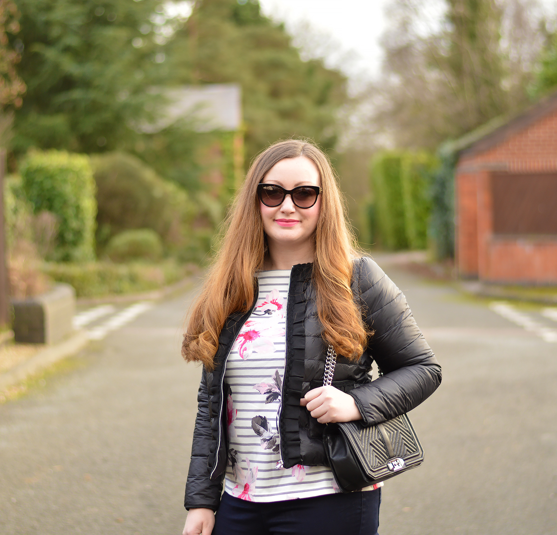 Joules floral top and puffer jacket