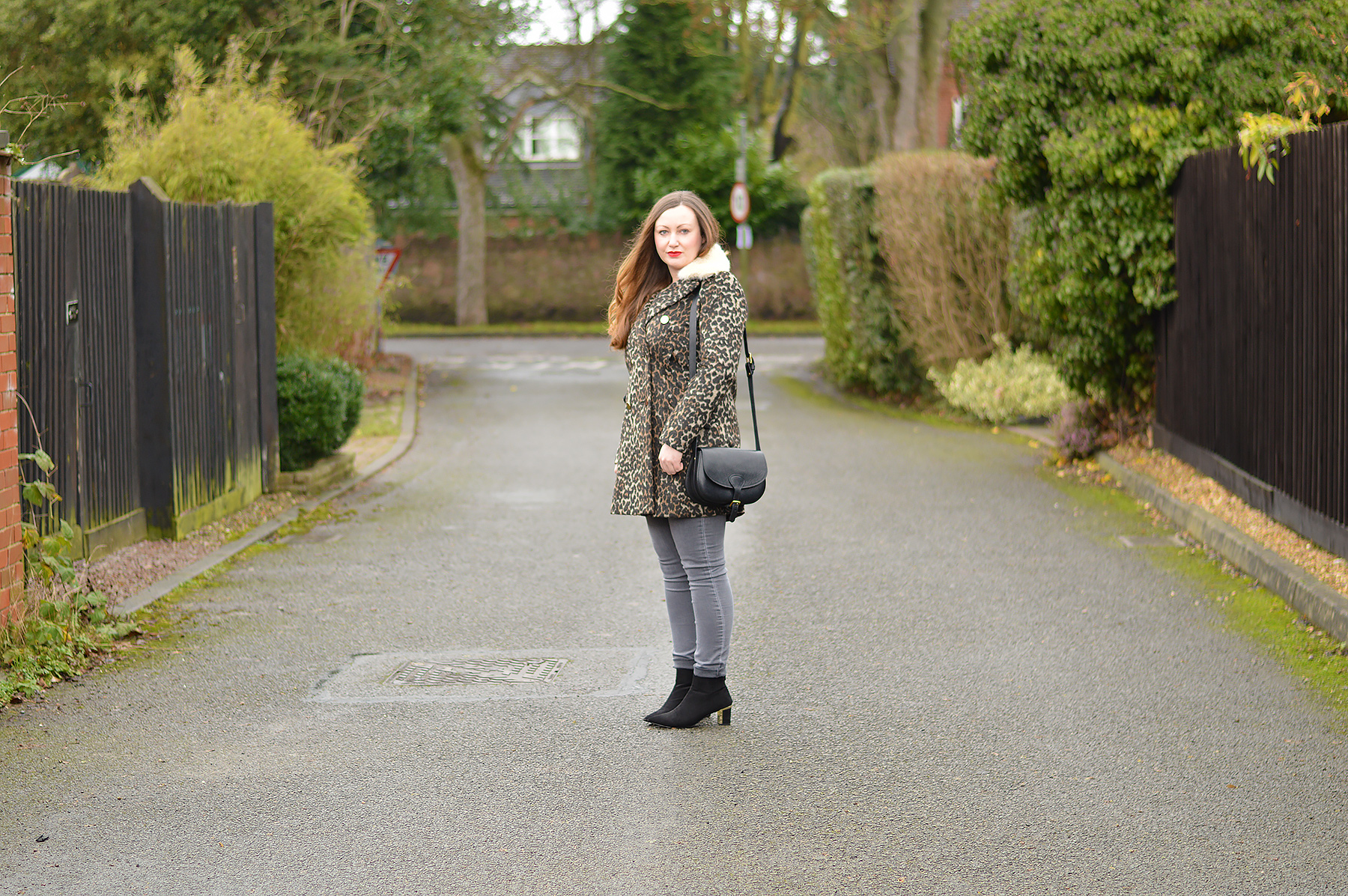 River Island Leopard Print Coat with fur collar