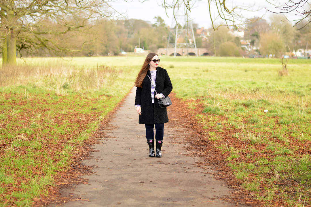 Joules harbour striped top and hunter boots