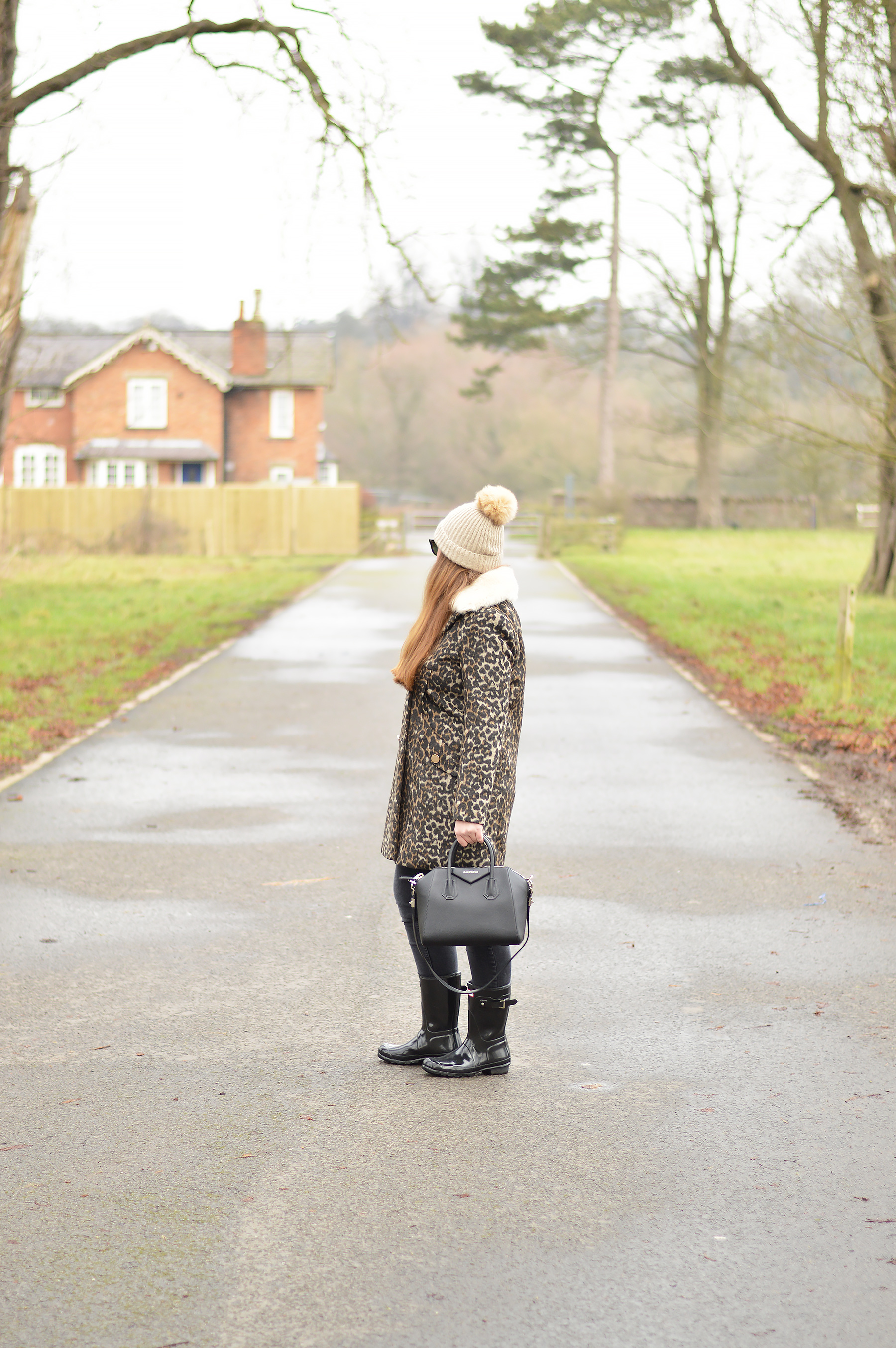 Animal Print Coat and Short Hunter Rain Boots JacquardFlower