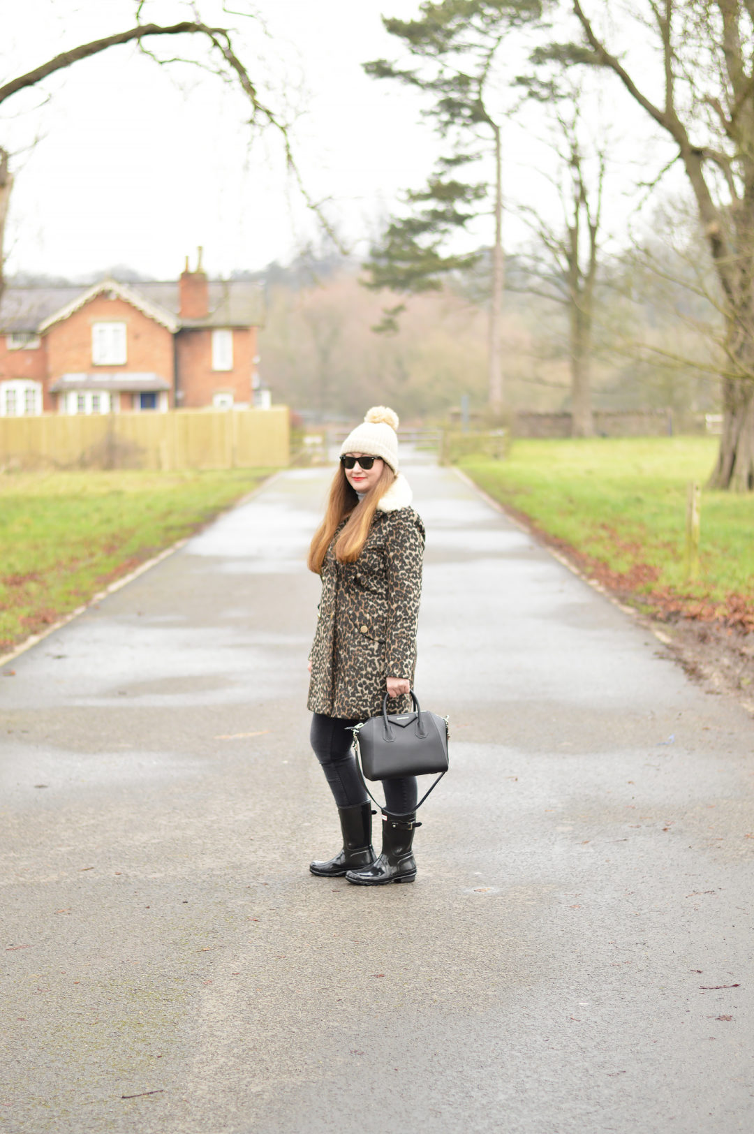 Animal Print Coat and Short Hunter Rain Boots