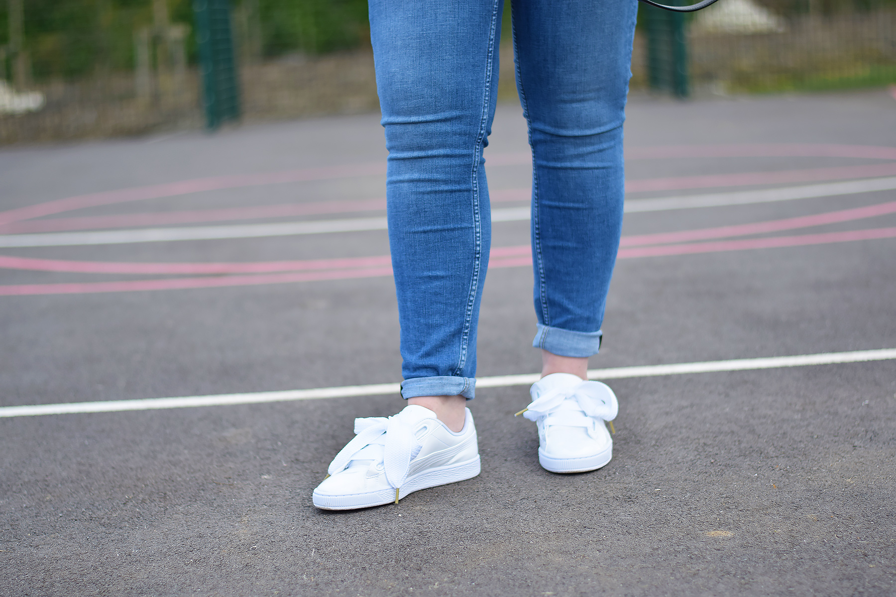 Puma Basket heart trainers and blue jeans outfit