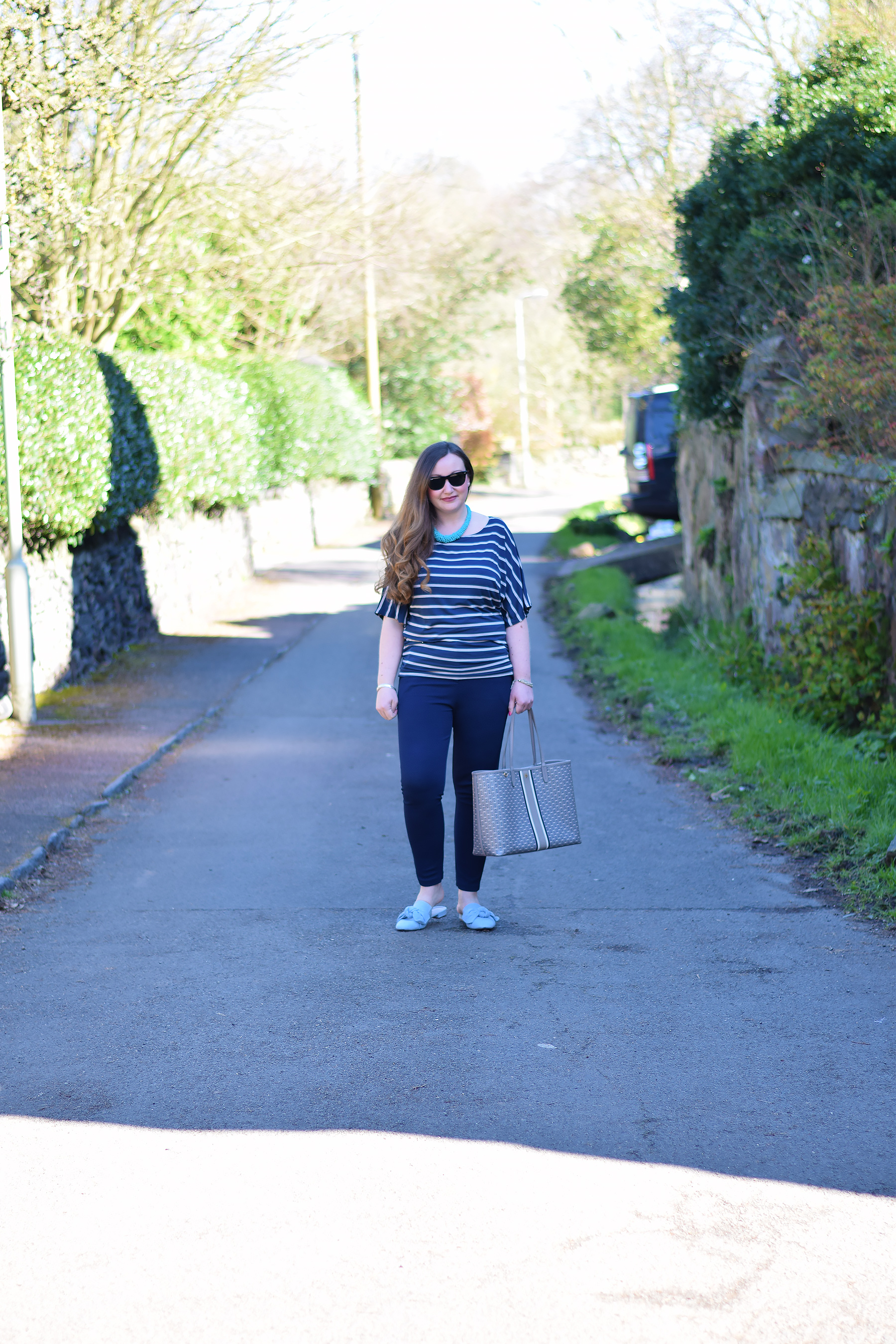 Asos navy trousers and striped top