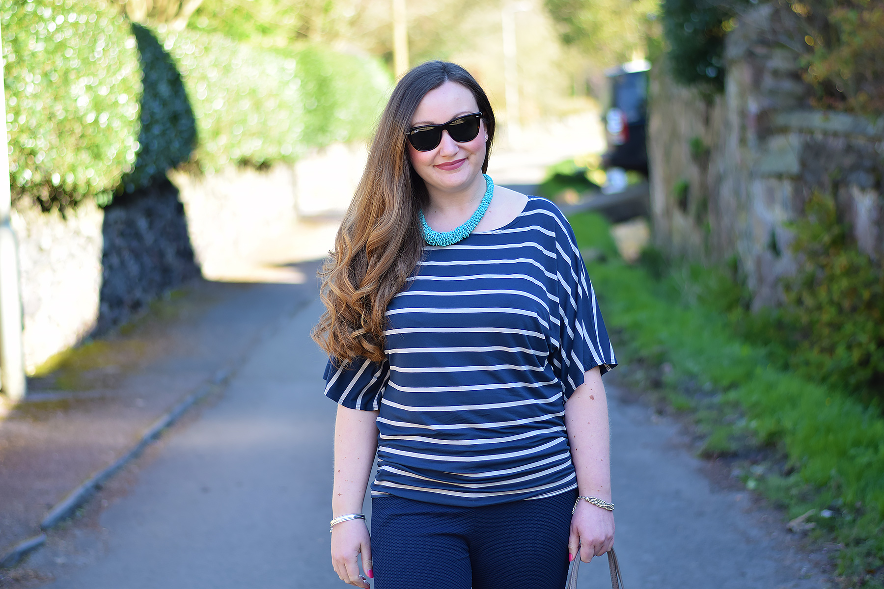 Stripes And Aqua Statement Necklace - JacquardFlower