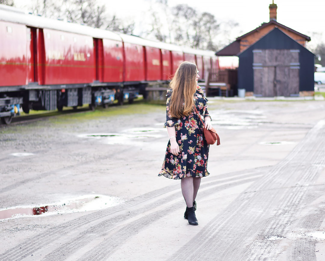 Laura Ashley Floral Print Bell Sleeve Midi dress