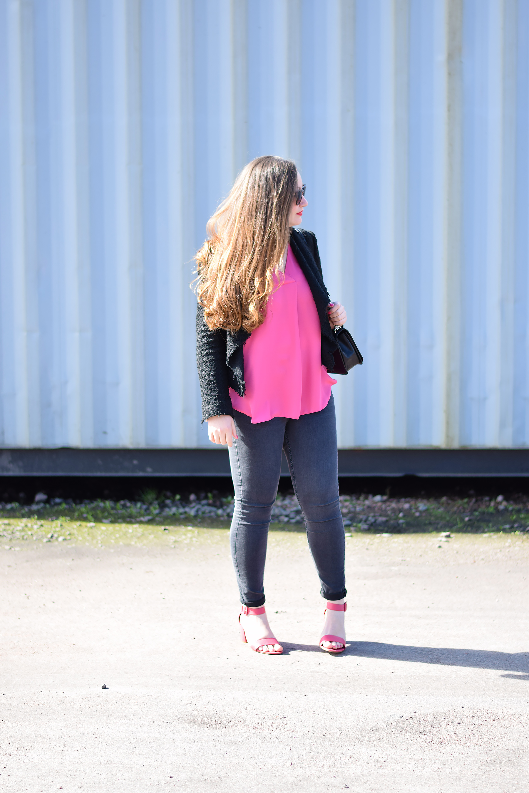 F&F pink blouse with H&M black jeans