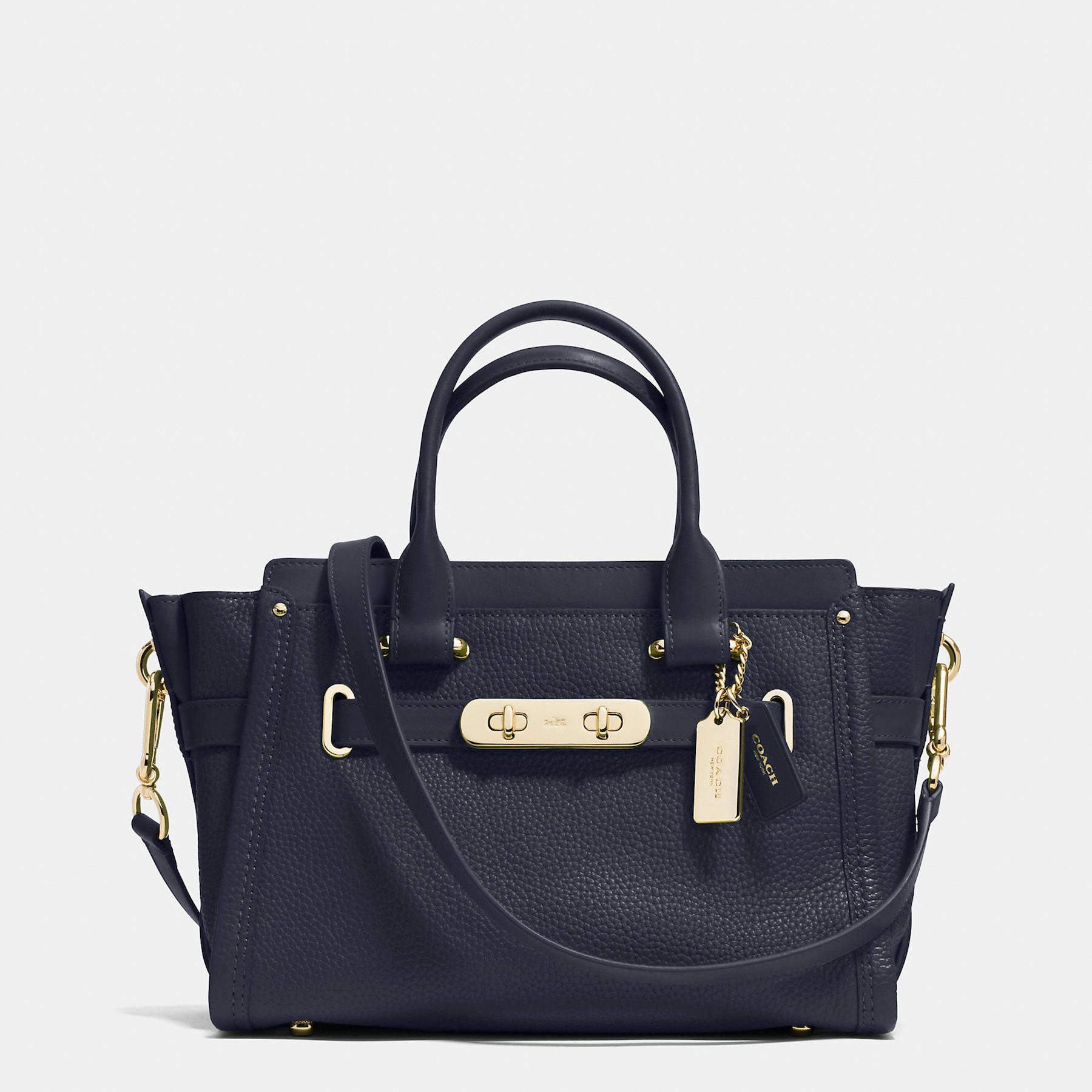 Coach Swagger 27 In Pebble Leather with navy and light gold